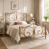 Sofia Metal Bed Frame with Crystal Finials, Victorian Style Double - Antique Gold