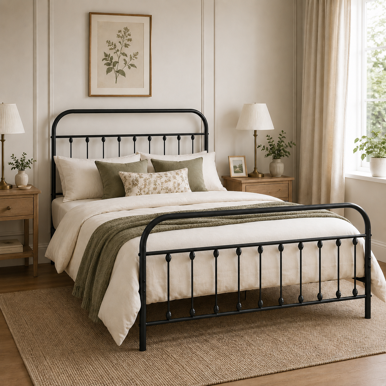 Amelia Metal Bed Frame with Decorative Spindle Detailing - Double Bed - Black