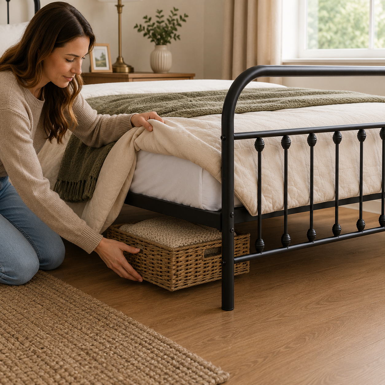 Amelia Metal Bed Frame with Decorative Spindle Detailing - Double Bed - Black - Image 3