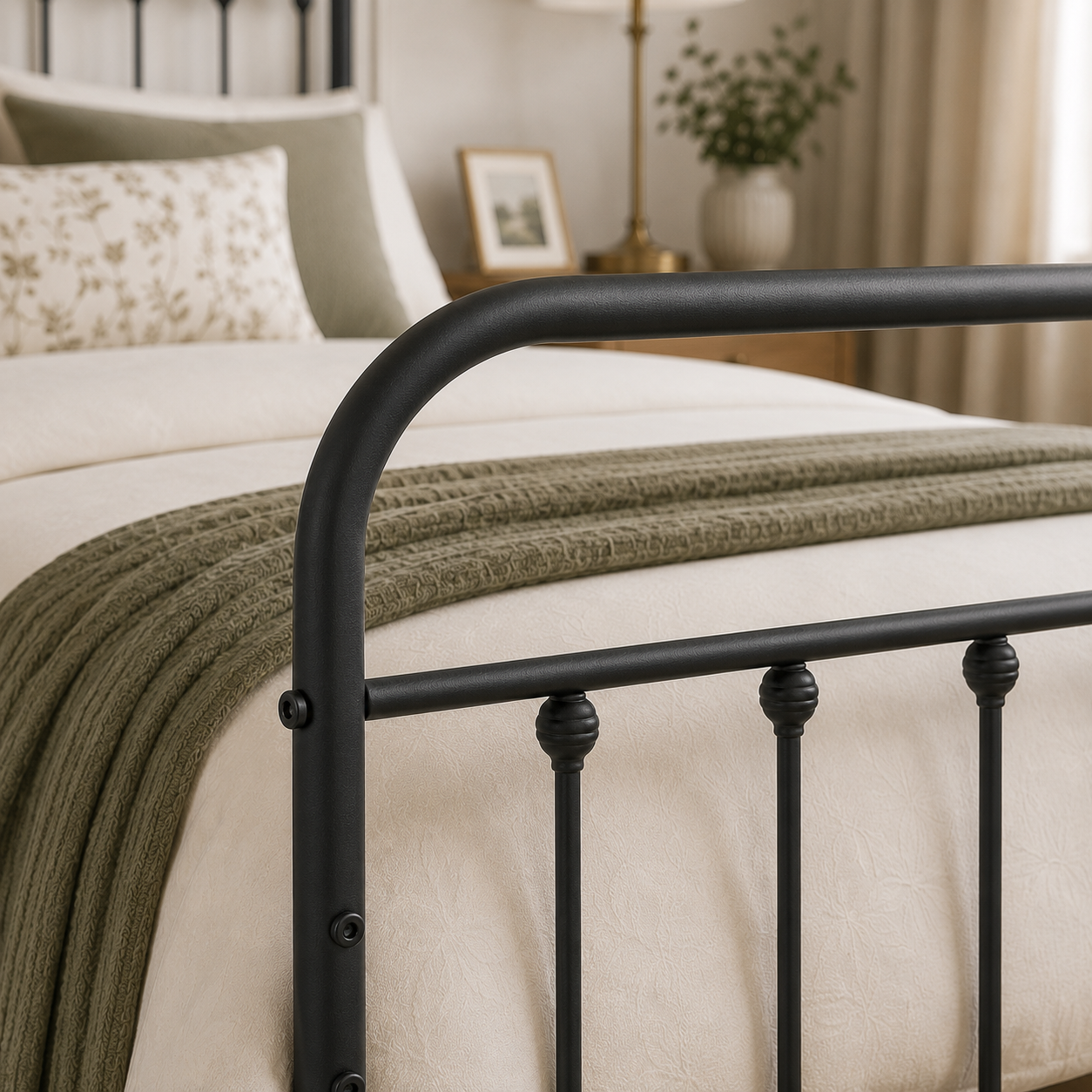 Amelia Metal Bed Frame with Decorative Spindle Detailing - Double Bed - Black - Image 4