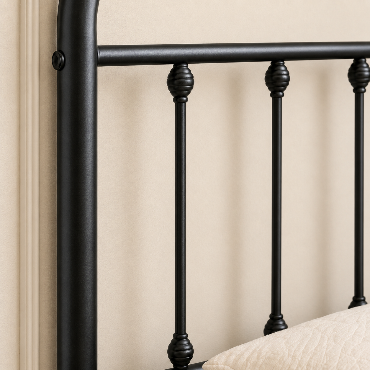 Amelia Metal Bed Frame with Decorative Spindle Detailing - Double Bed - Black - Image 6