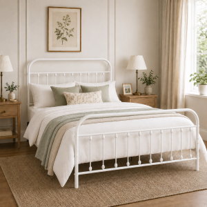 Amelia Metal Bed Frame with Decorative Spindle Detailing - Double Bed - White