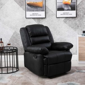 Lisbon Home Lounge Leather Manual Recliner Armchair in Black - Image 3
