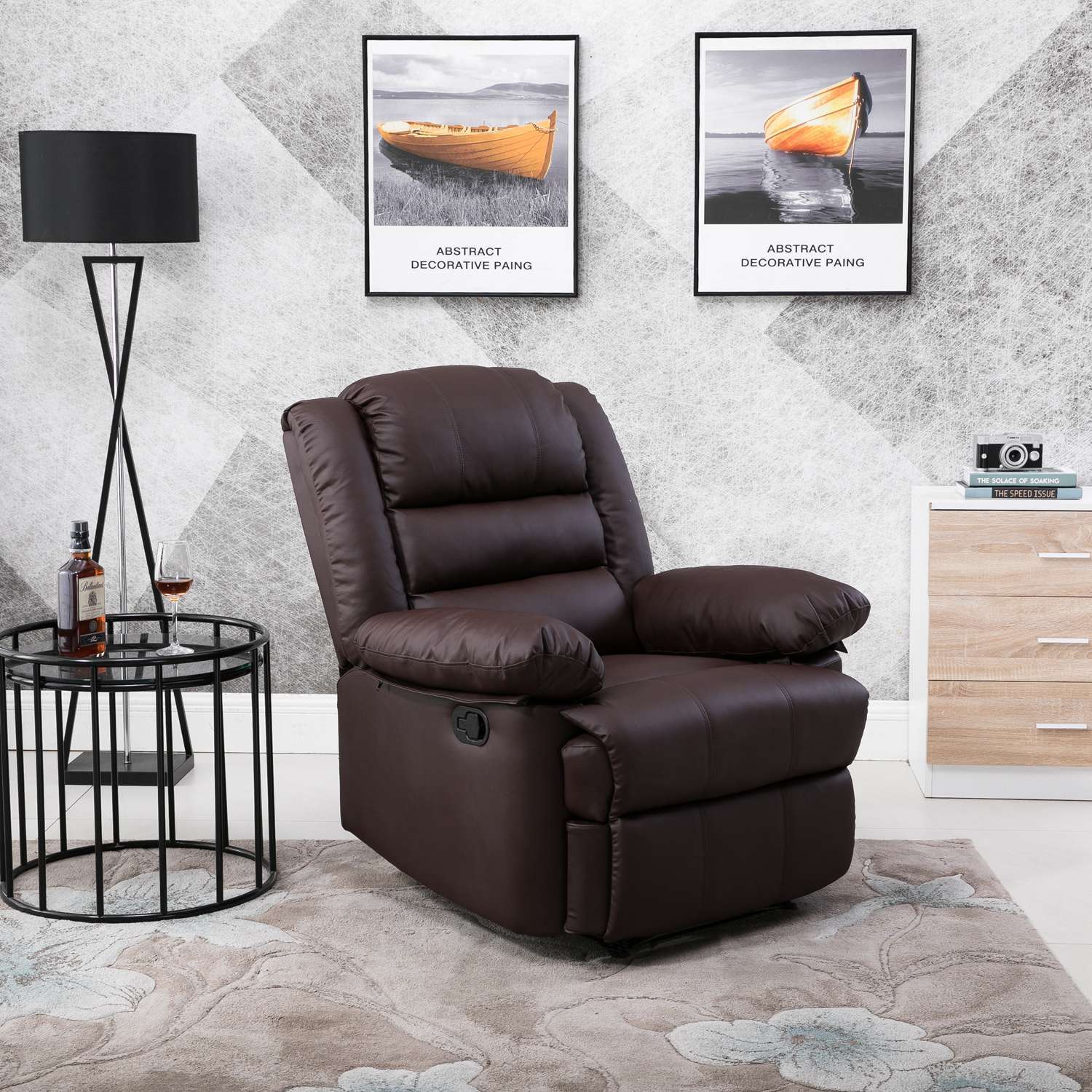 Lisbon Home Lounge Leather Manual Recliner Armchair in Brown - Image 3