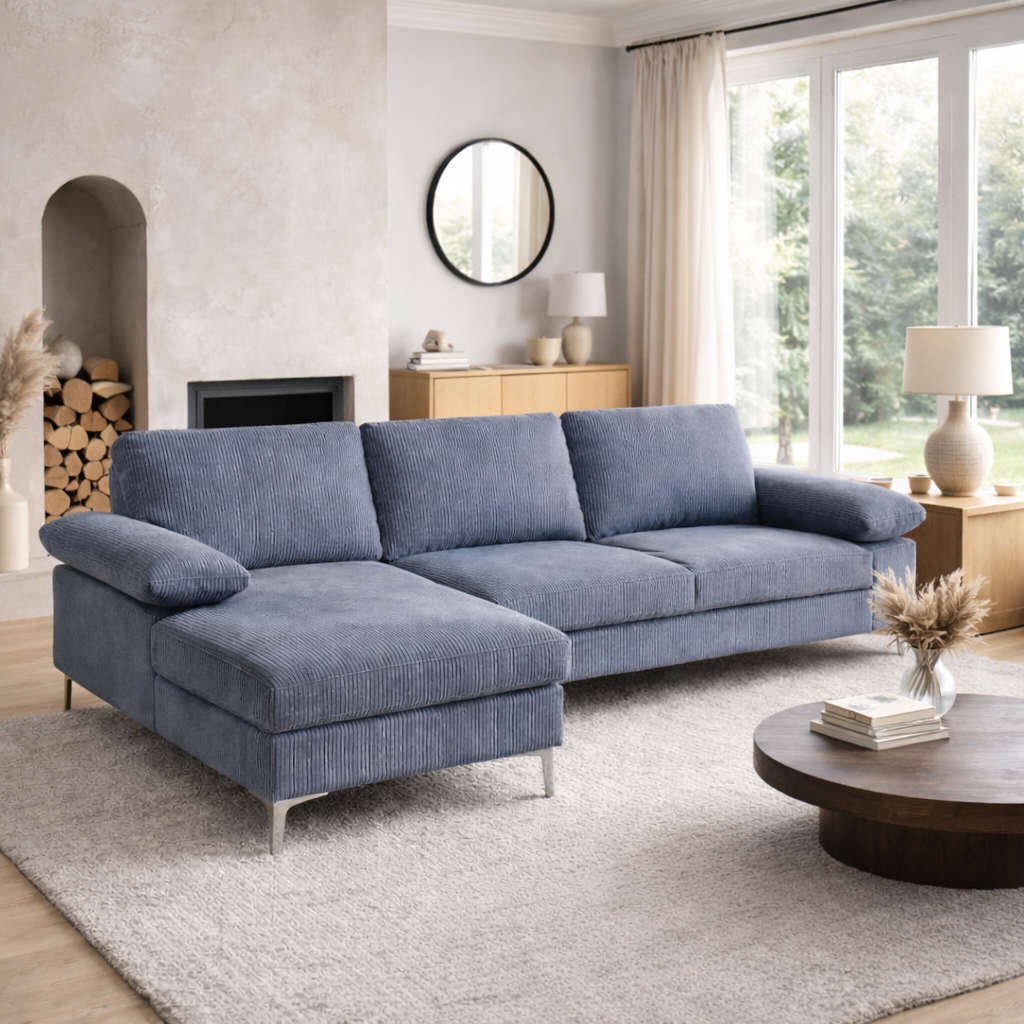 Venosa Jumbo Cord 3 Seater L-Shape Sofa in Grey - Image 3