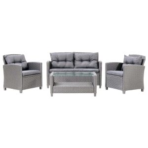 Mora Rattan 4 Seater Outdoor Conversation Set Garden Furniture Sofas with Coffee Table in Grey