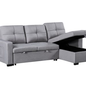 Naples Linen 3-Seater L Shape Sofa with Storage Chaise, Pullout Footrest & Drop-Down Drinks Holder in Light Grey - Image 7