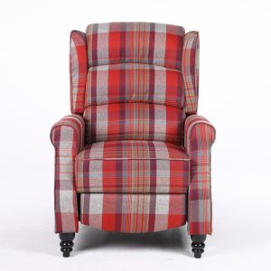 Estonia Fabric Pushback Recliner Armchair in Red Tartan - Image 3
