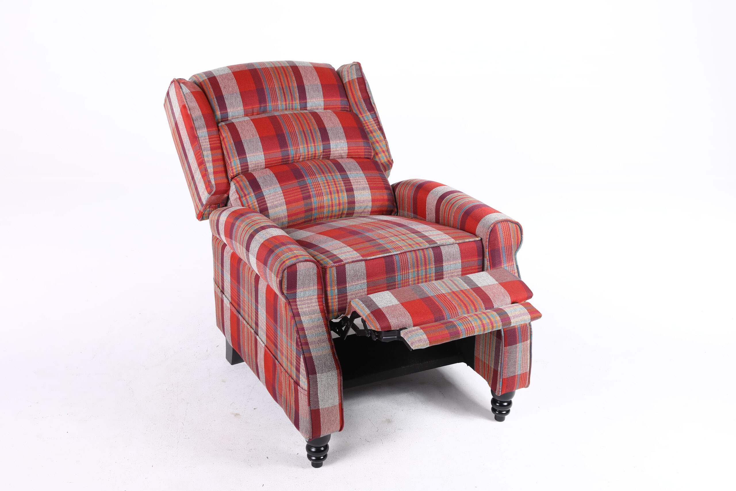 Estonia Fabric Pushback Recliner Armchair in Red Tartan - Image 4