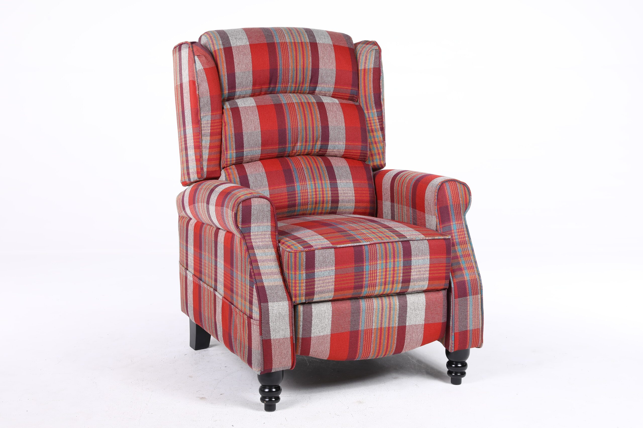 Estonia Fabric Pushback Recliner Armchair in Red Tartan
