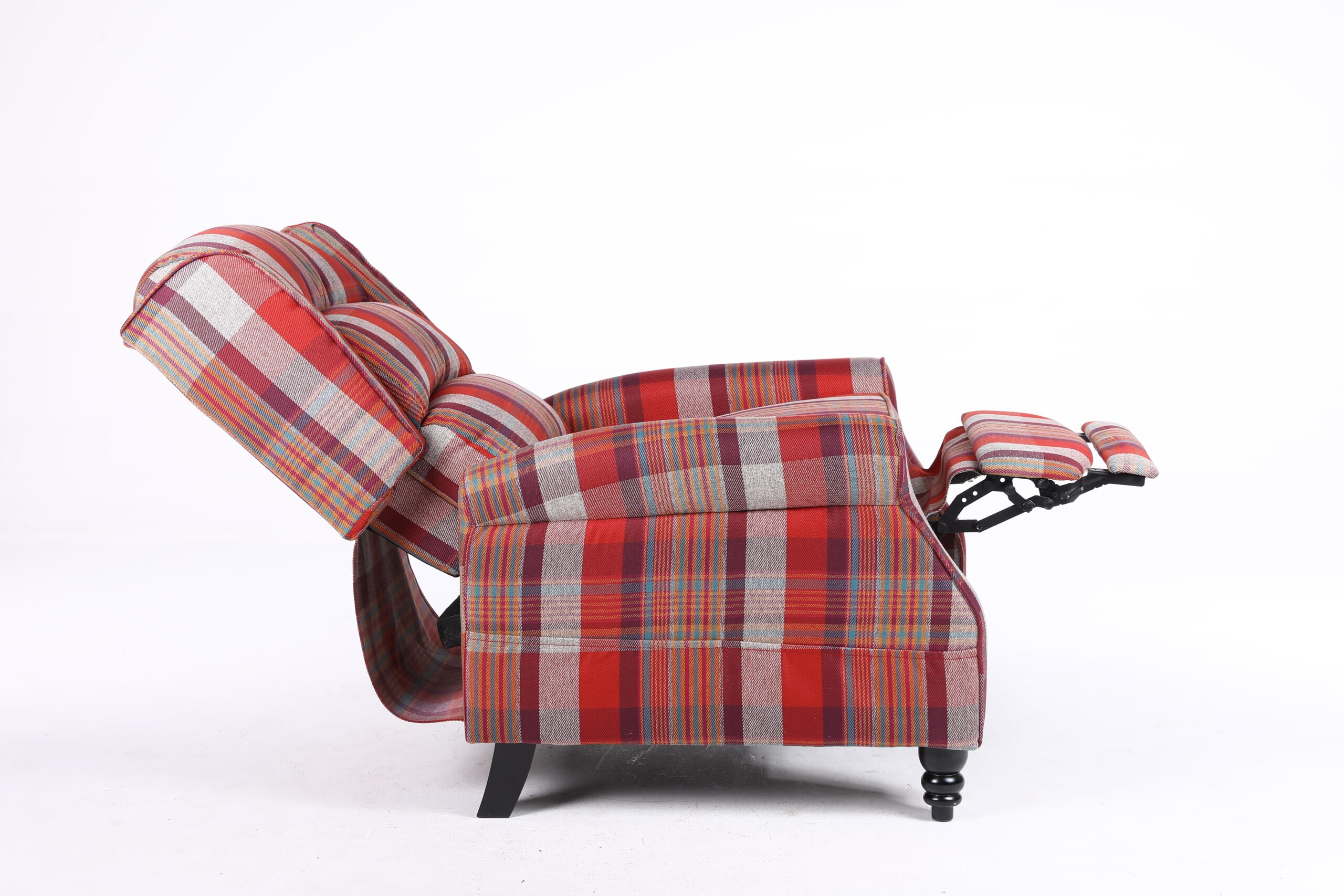 Estonia Fabric Pushback Recliner Armchair in Red Tartan - Image 6