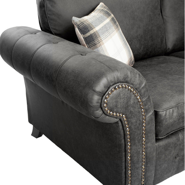 Oakland Suede Sofa 3+2 Seater Fabric Sofa in Charcoal Black - Image 4