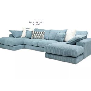 Rest Jumbo Cord Fabric Double Ended Chaise Sofa with Footstool in Sky Blue - Image 3