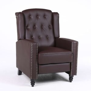 Antwerp Fabric Pushback Leather Wingback Recliner Armchair in Brown