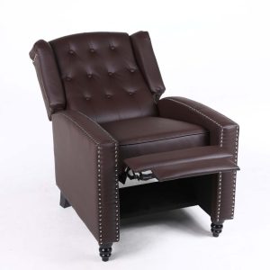 Alternative view of Antwerp Fabric Pushback Leather Wingback Recliner Armchair in Brown